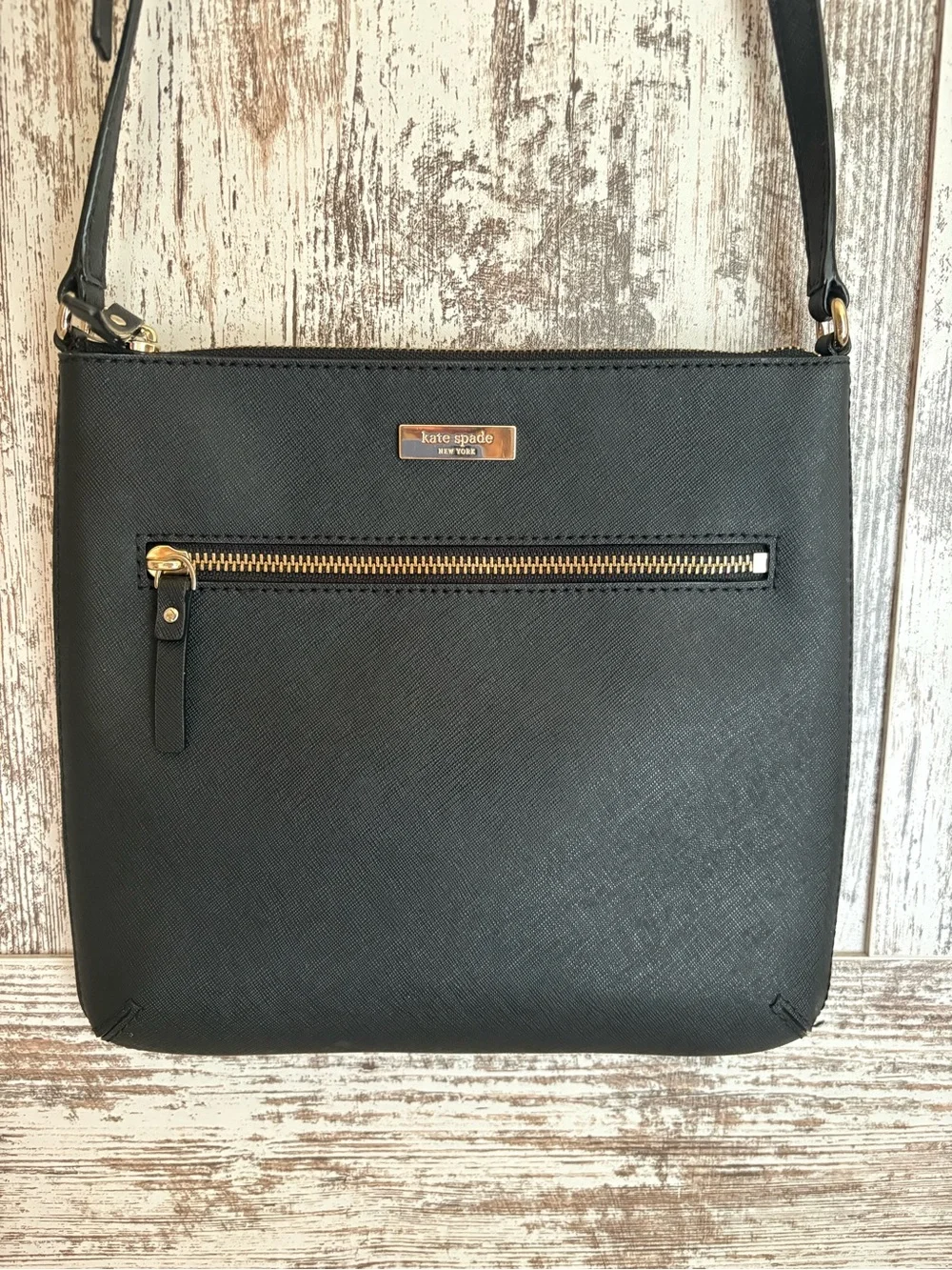 kate spade Black Saffiano Crossbody with Front Zip
